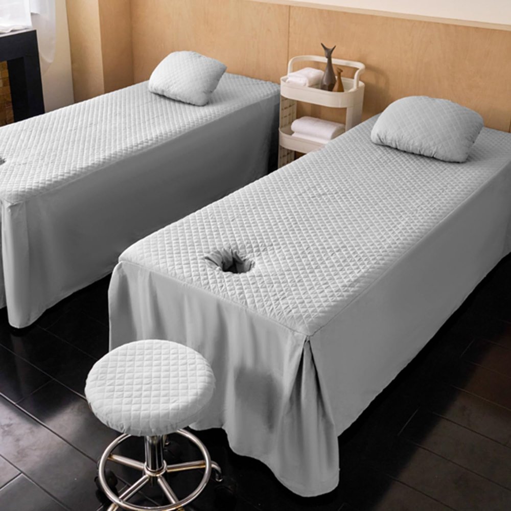 Grey,190 * 70cm(R),LDLCYCN Cotton Massage Table Cover Lash Bed Cover with Face Hole Spa Massage Bed Cover with Skirt Full Wrap Beauty Salon Bedskirt with Elastic Band Massage Sheet Bed Cover