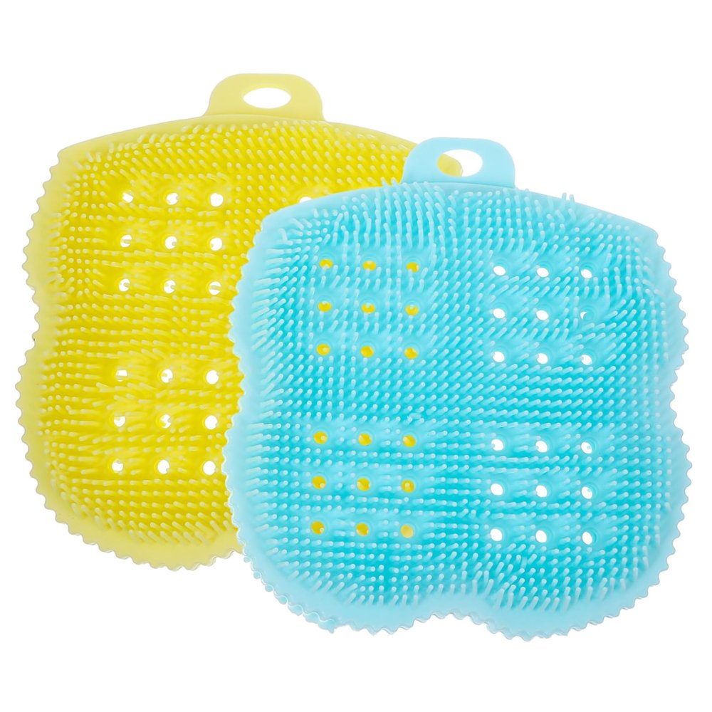 DEARMAMY 2pcs Shower Scrubber Grooming Brush Body and Face Brush Soft Silicone Scalp Massager Hair Exfoliator Bath Accessory