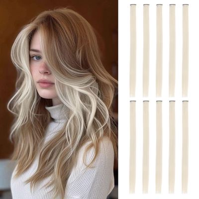 10 Pcs Off White Clip in Hair Extensions Highlights 22 Inch Straight Hairpieces Colored Clip in Hair Extensions in Synthetic for Women Girls Gifts Halloween Christmas Party(Off White)