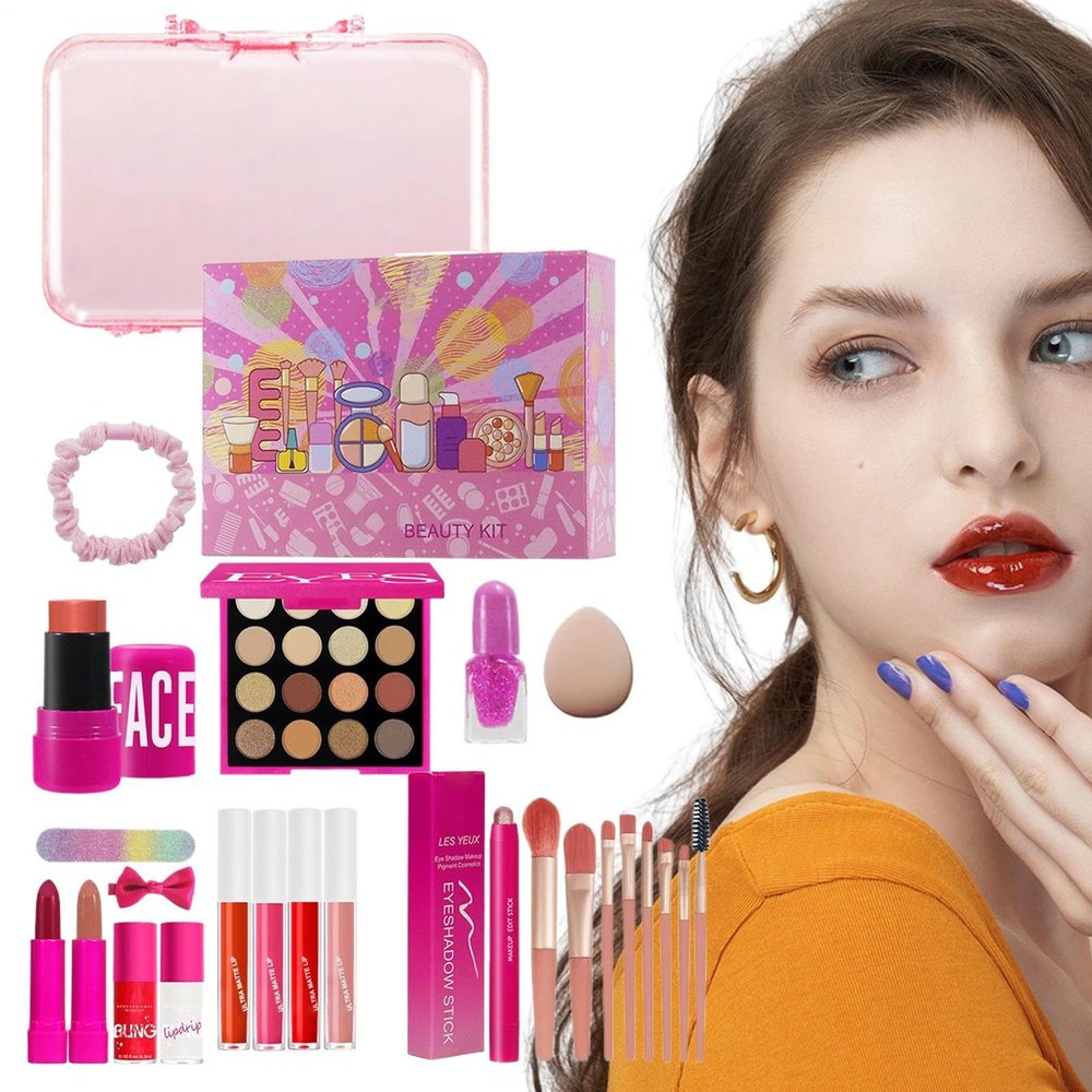 Makeup Kit, 26-Piece Eyeshadow Set, Lip Gloss Collection, Makeup Brush Tools, Sturdy Portable Smudge Proof Cosmetics for Stage Theater Photoshoot Travel Dance Events