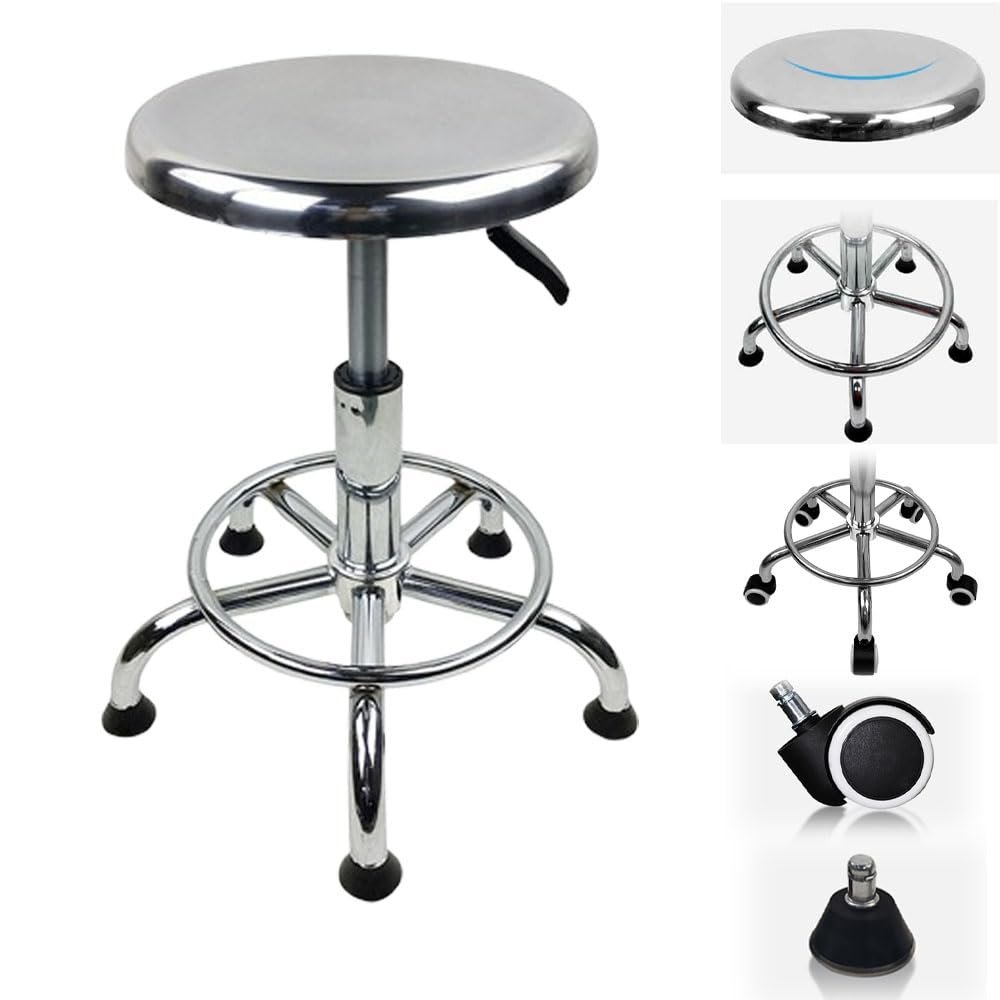Adjustable Stool, Stainless Steel Stool, Heavy Duty Round Work Stools, Stainless Steel Material, Designed Ergonomics, Non-Slip Foot Pads, Silver for Meeting Living Room (C - Lifting Height 60-84CM)