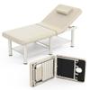 pouseayar 30.5'' Wide  75'' Long Stationary Massage Table Folding Bed with Backrest for Treatment Table Physical Therapy Table Spa Facial Bed, Metal Frame PU Leather - Beige Gray view 1