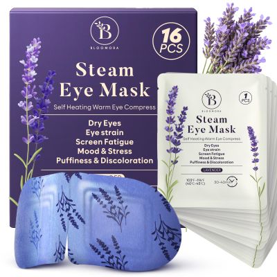 16 Pack Lavender Steam Eye Mask for Dryness, Puffiness, Strain & Relaxation, Heated Eye Mask for Sleep & Travel, Self-Heating & Disposable Warm Compress, Travel Essentials, Relaxation Gifts for Women