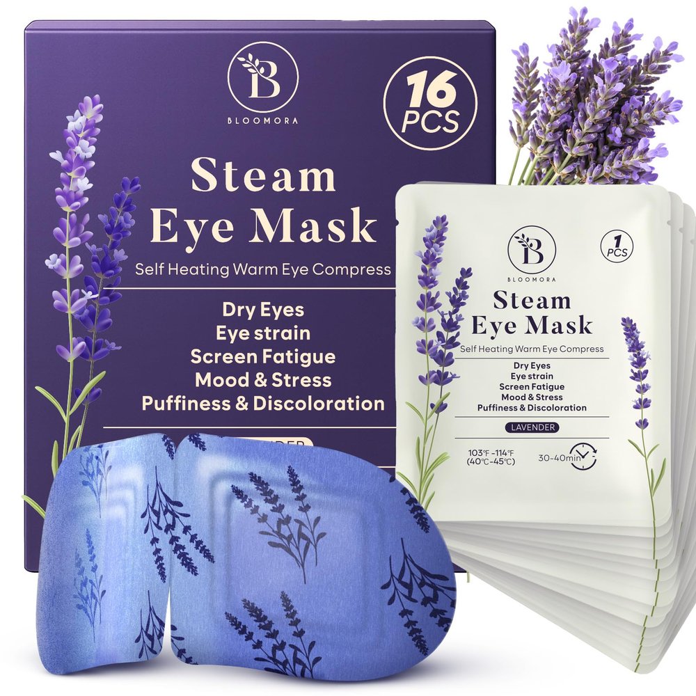 16 Pack Lavender Steam Eye Mask for Dryness, Puffiness, Strain & Relaxation, Heated Eye Mask for Sleep & Travel, Self-Heating & Disposable Warm Compress, Travel Essentials, Relaxation Gifts for Women