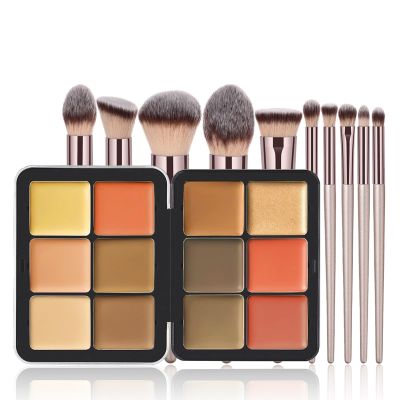 JasCherry Makeup Kit, 12 Colors Vegan Eyeshadow Concealer Palette with 10 Professional Champagne Gold Makeup Brushes Set, Cruelty-Free, Gift Set for Women, Teens, Beginners(A)