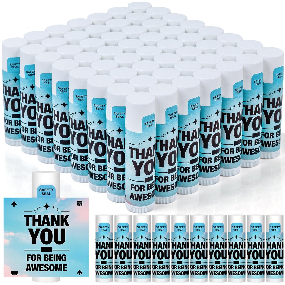 60 Pack Thank You Gifts Bulk Employee Teacher Appreciation Lip Balm Bulk for Volunteer Staff Team Coworkers Pastor Appreciation Gift for Women Men