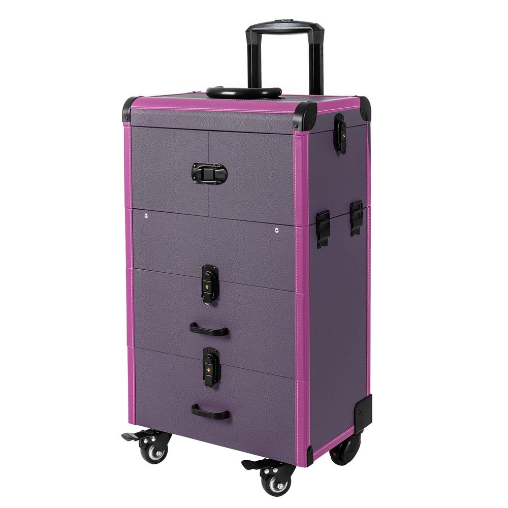 BOPRCSH Rolling Makeup Train Case Lockable Portable Cosmetic Organizer Trolley with Wheels, Freestanding Travel Cosmetic Organizer Makeup Case Up to 110.23 lbs Capacity, for Nail Tech Hairstylist