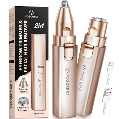 Rechargeable Facial Hair Remover for Women: 2 in 1 Electric Eyebrow and Facial Hair Remover - Suitable for Middle-aged Womens Eyebrow, Chin, and Cheek Trimming - with Built-in LED Light (Gold)