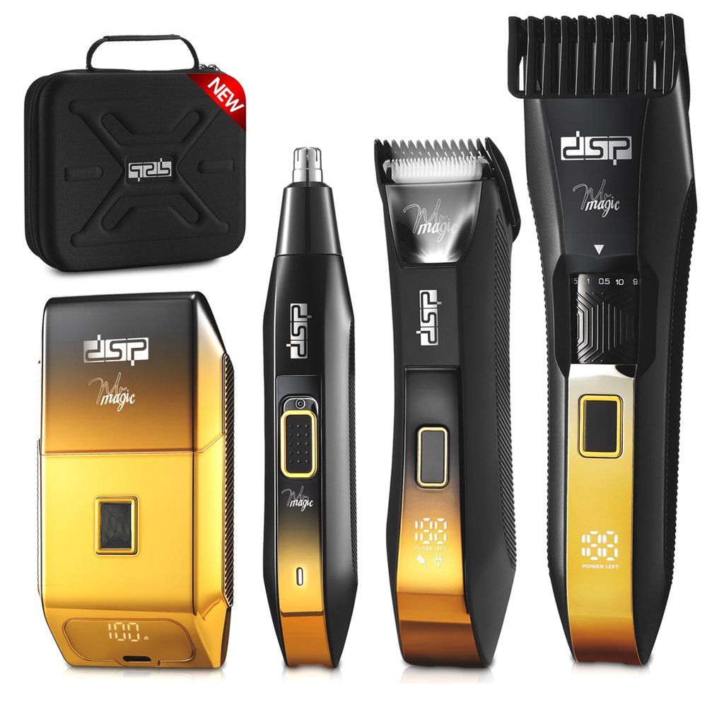 DSP 4-in-1 Men's Grooming Kit, Manscape Adjustable Beard Trimmer, Body Trimmer, Nose Hair Trimmer & Foil Shaver, IPX7 Waterproof, LED Display, Cordless for Face & Body, for Home, Gift for Men