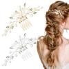 2 PACK Wedding Bride Pearl Hair Side Comb, Rhinestone Bridal Crystal Hair Accessories for Women Girls (Gold+Silver) view 1