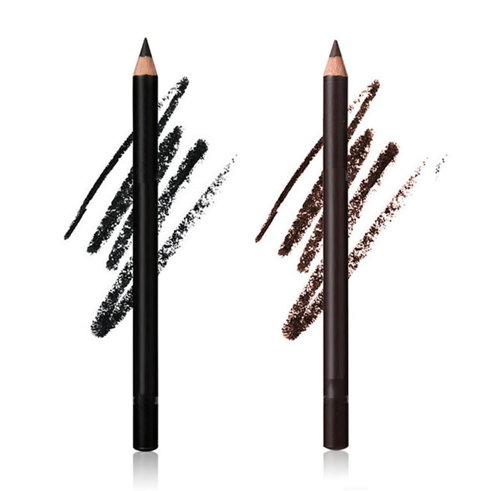 2 Pack 24 hr Waterproof Eyeliner Double Sharpenable Eye Pencil, 2 in 1 Eyeliner and Eyebrow Pencil, No Smudging, Fading, Smooth and Easy to Color (01#+02#)