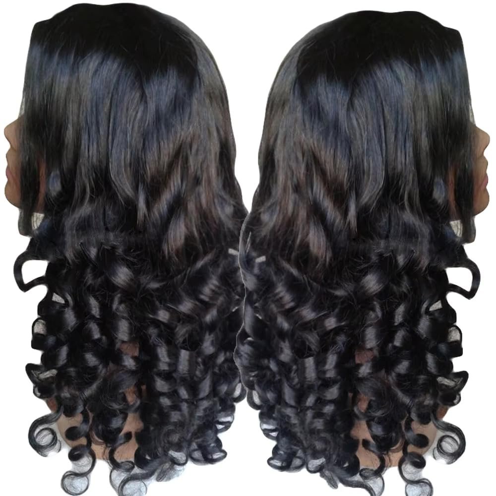 13x4 Lace Front Wigs Human Hair Glueless Wigs Human Hair Pre Plucked with Baby Hair Human Hair for Black Women Bouncy Curl Wig Natural Color (150% Density, 24inch)