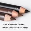 2 Pack 24 hr Waterproof Eyeliner Double Sharpenable Eye Pencil, 2 in 1 Eyeliner and Eyebrow Pencil, No Smudging, Fading, Smooth and Easy to Color (01#+03#) view 2