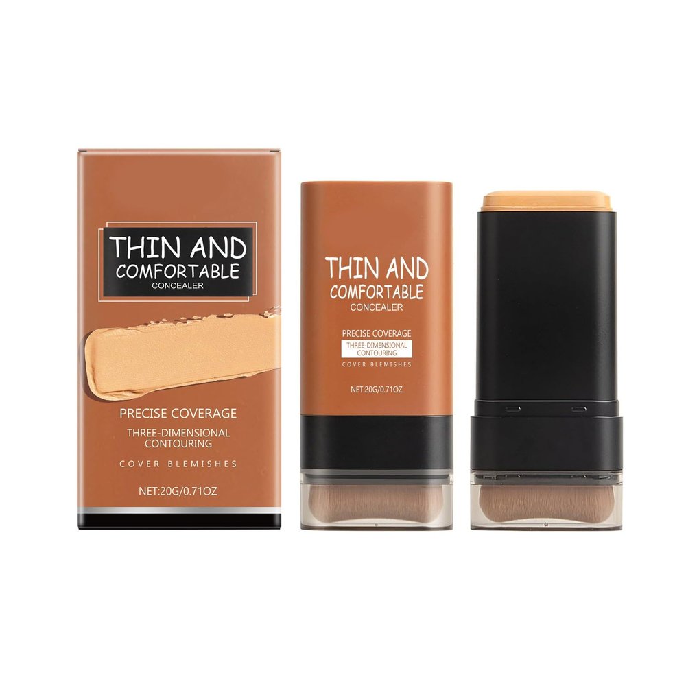 2 in 1 Foundation Stick Lightweight Double Head Natural Concealer Highlighting Foundation Make Up Stick with Brush (03)
