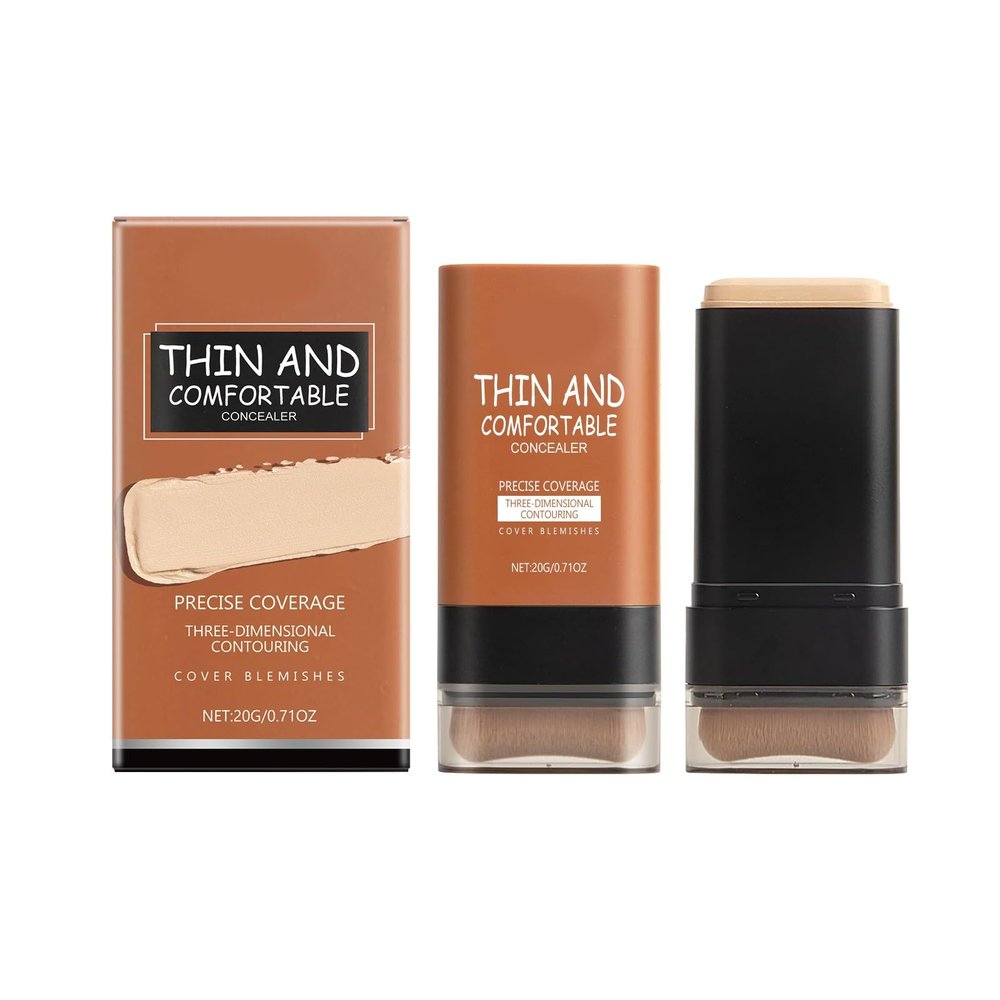 2 in 1 Foundation Stick Lightweight Double Head Natural Concealer Highlighting Foundation Make Up Stick with Brush (02)