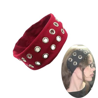 Women Hollow Out Eyelets Elastic Headband,Stretchy Casual Hair Accessory for Girls,Studded Headband Punk Style Rivet (NO.4, One size)