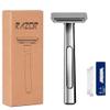 Interchangeable Blade Double Razor All-Metal Shaver For Women And Men With 10 Stainless Steel Single-Edge Blades (Silver) view 1