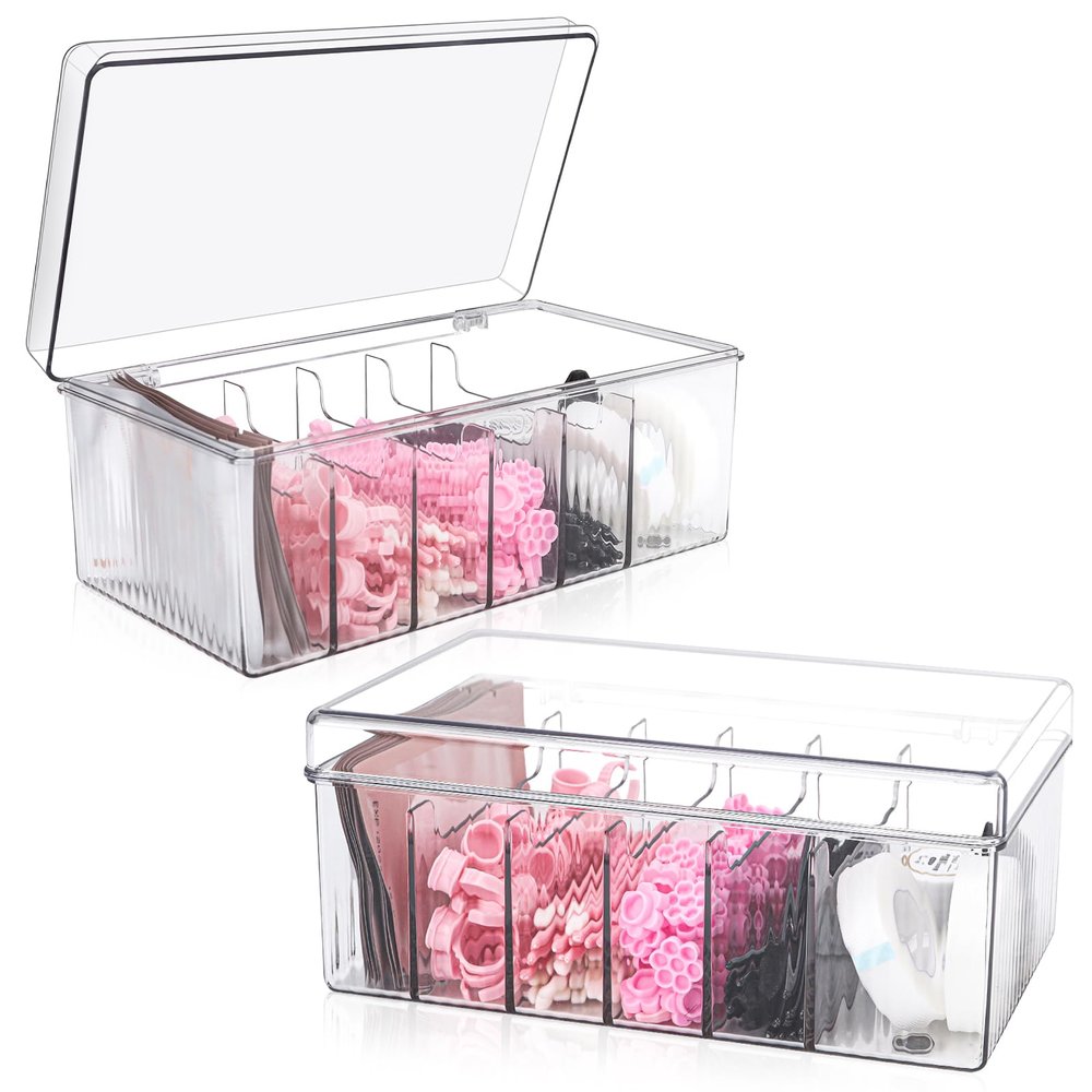 2Pcs Lash Cart Organizer For Lash Techs,Acrylic Lashes Extension Organizers and Storage for Do Your Own Lash and Brows at Home,Clear Container for False Eyelash Supplies, Separated Lash Organizer Box