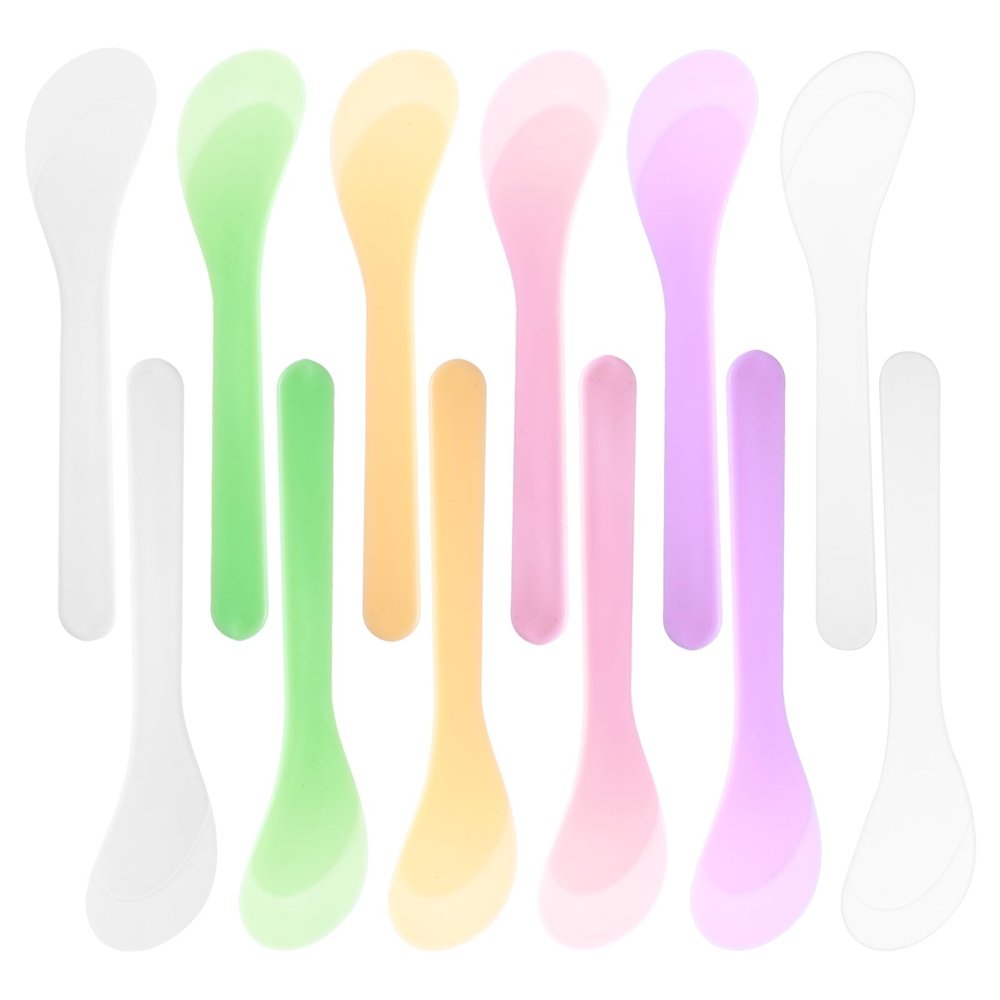 12 PCS Random Color Beauty Spatula 4.92" 1.02" Skin Care Spatula Face Mask Plastic Spoon Cosmetic Spatulas for Creams Facial Cream Spoon Disposable Makeup for Lotions DIY Facemask Mixing Sampling