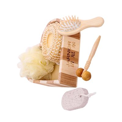 ARTSEWPLY Wooden Bathing Scrubber Kit 5-Piece Massage Set for Relaxing Body Cleansing for Self-Care