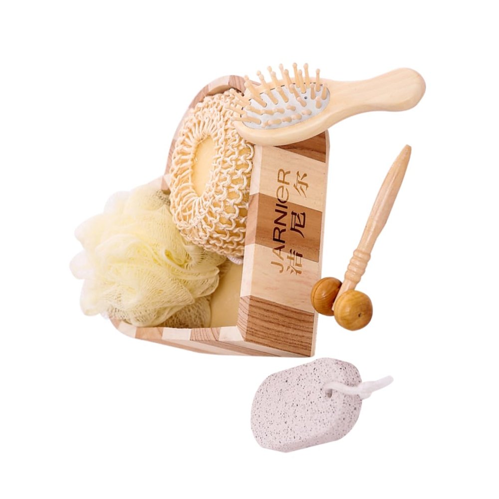 ARTSEWPLY Wooden Bathing Scrubber Kit 5-Piece Massage Set for Relaxing Body Cleansing for Self-Care