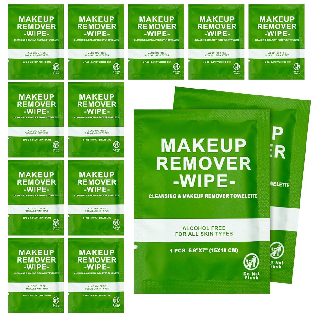 200 Count Makeup Remover Wipes Bulk Individually Wrapped, Travel Towelette Makeup Remover Individual Gentle Cleansing for Face Mascara Lipstick Remove Makeup