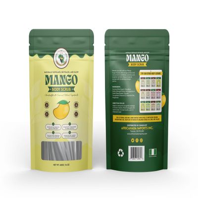 Afro Authentic Mango Sugar Scrub with Shea Butter  Natural Exfoliating Body Scrub | Deep Hydration & Glow | Tropical Scent | Resealable Bag | 450g / 16oz