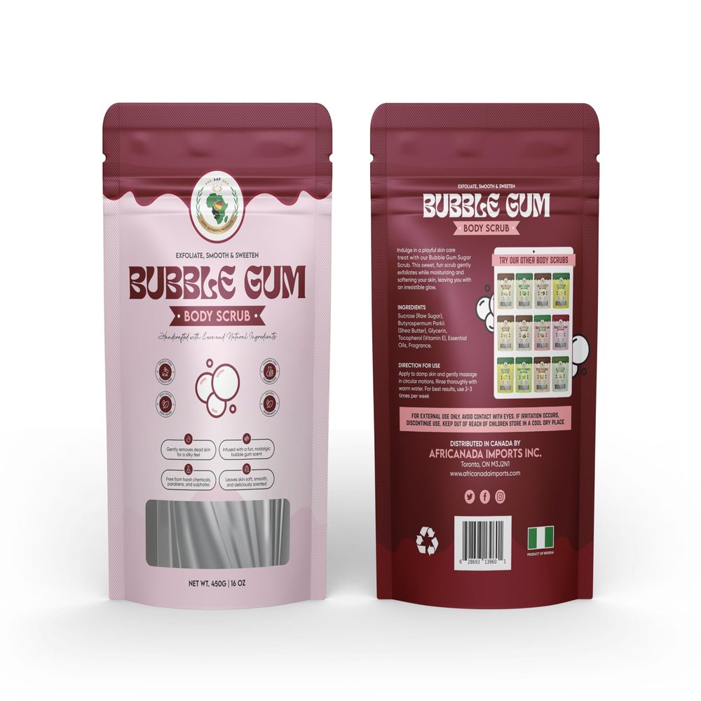 Afro Authentic Bubble Gum Sugar Scrub  Fun & Sweet Exfoliating Body Scrub for Kids & Teens | Gentle Skin Smoother | 450g / 16oz Resealable Bag