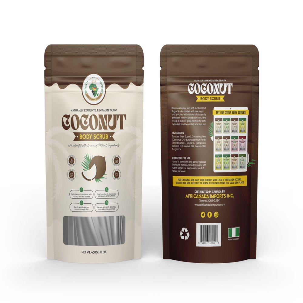 Afro Authentic Coconut Sugar Scrub with Shea Butter  Hydrating & Exfoliating Body Polish | Tropical Glow | 450g / 16oz Resealable Bag