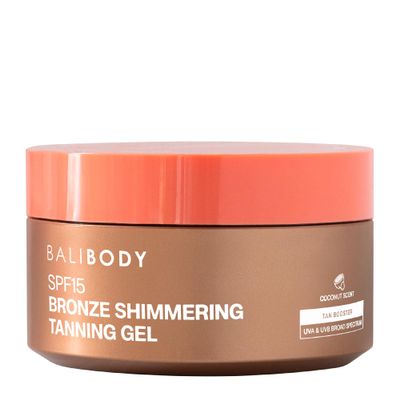 Bali Body Bronze Shimmering Tanning Gel SPF 15  Sun-Kissed Glow with Coconut Scent, Carrot Root & Vitamin E  Organic Bronzer & Shimmer Sunscreen for Quick Tan, Hydration & Even Skin Tone