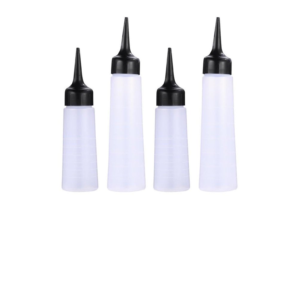 4pcs Hair Dye Bottles Plastic Salon Bottle with Side Tip Applicator