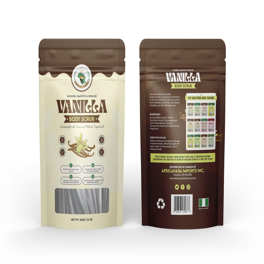 Afro Authentic Vanilla Sugar Scrub  Soothing & Sweet Body Exfoliant with Shea Butter | Calming Aromatherapy | 450g / 16oz Resealable Bag