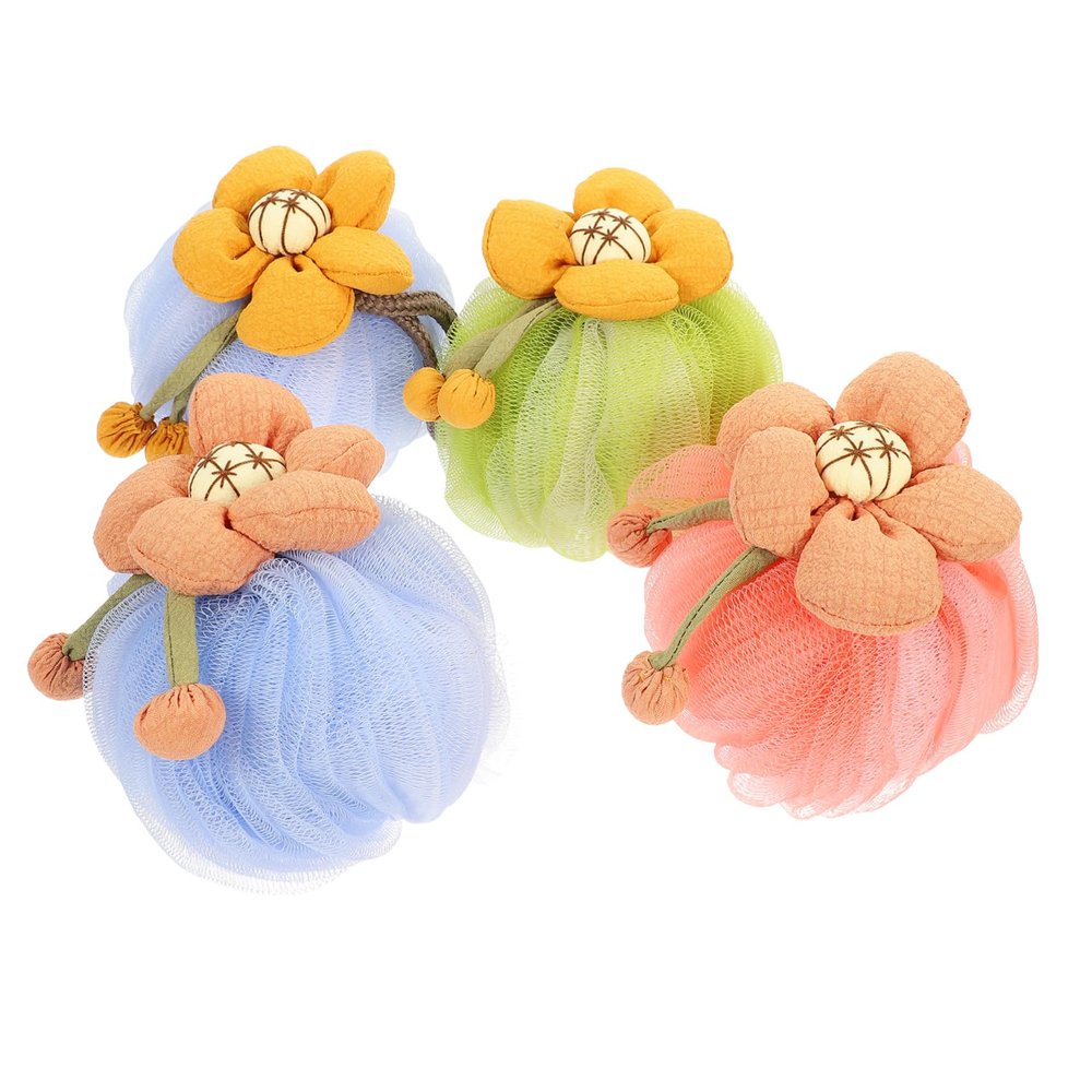 NIYANGLE Cartoon Bath Loofah 4pcs Exfoliating Body Scrubber for Boys and Girls and Adults Soft PE Material Bath Sponge for Showers and Bathing Accessories