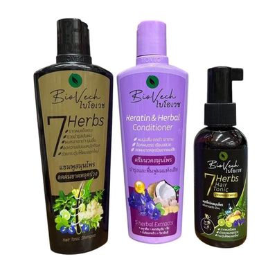 Biovech 7 Herbs Shampoo Conditioner and Tonic Reduces hair loss,Dandruff, Accelerates hair growth