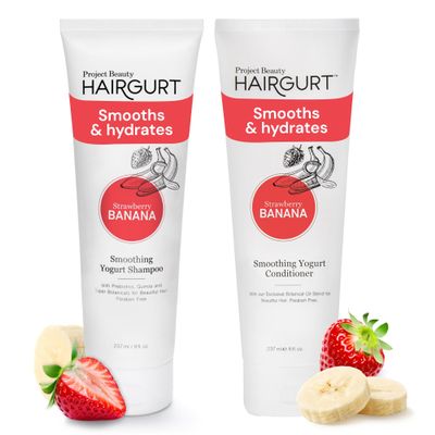 Hairgurt Banana and Strawberry Shampoo and Conditioner Set - Sulfate-Free for Dry, Damaged Hair - Ultra-Nourishing Repair with Natural Ingredients - Salon-Grade Moisture - 8 Oz