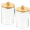 CONGARTENO 2pcs Acrylic Makeup Storage Jar with Bamboo Lid Cotton Swab and Toothpick Holder Decorative Container for Bathroom and Vanity Organization view 4