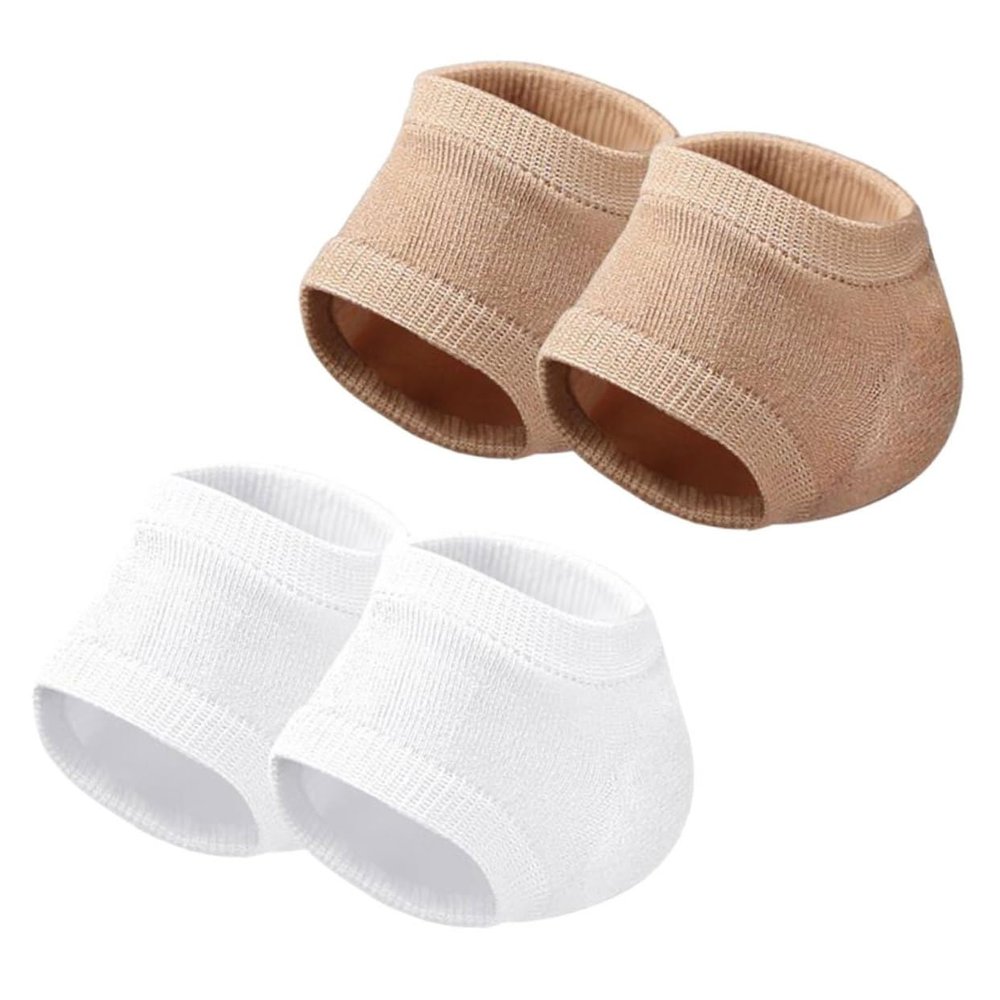 BESTYASH 2Pairs Cracked Heel Socks with Elastic Cover Comfortable Moisturizing Sleeves for Dry Feet Portable Heel Protectors for Men and Women Skin Tone