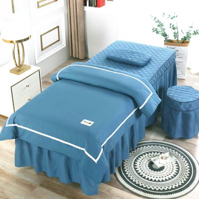 LDLCYCN Blue/d,80 * 190cm(S), 4 Piece Massage Bed Skirt Beauty Salon Bed Cover Quilted Massage Table Skirt SPA Couch Cover with Face Hole All-Round Wrap for Beauty Square Head Round Head Washable