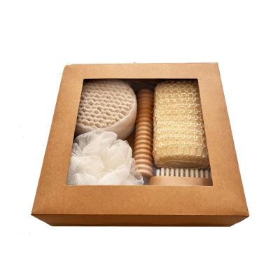 Bath Gift Box Gift Four-Piece Set of Bath Towels, Bath Brushes, Grinding Stones, sisal Bath Flower Set