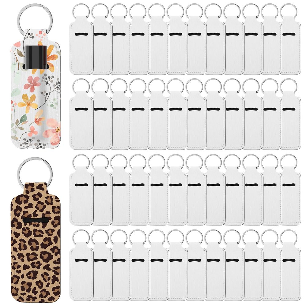50 Pcs Sublimation Lipstick Holder Blanks Bulk Blank Neoprene Lipstick Holder Keychain Travel For Women DIY Key Ring