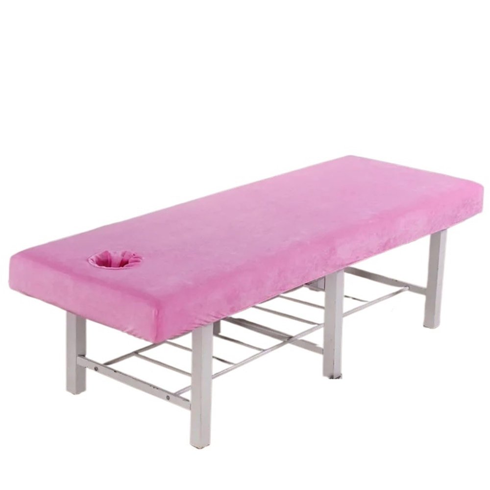 88JUNYh Professional Lash Bed Cover Velvet Beauty Salon Massage Soft Thickened Bed Sheets Special Breathable Perforated Flat Bed Sheets for Spa Clubs(Pink,180x60cm)