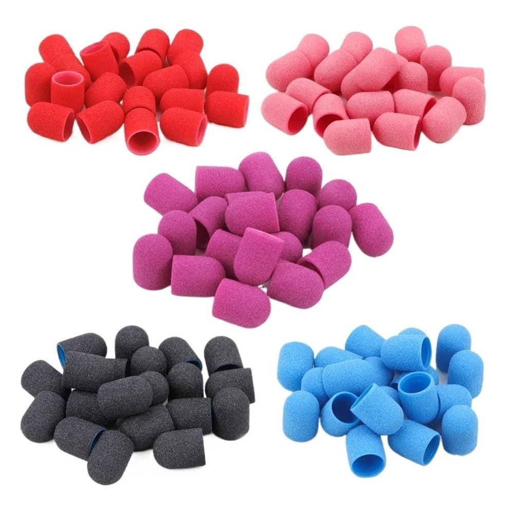 LZYXFP 50PCS Green Nail Sanding Caps Bands with Rubber Drill Polishing Nail Art Rotating Remove Burrs Manicure Pedicure Accessory Tool(Pink 7x13mm 80)