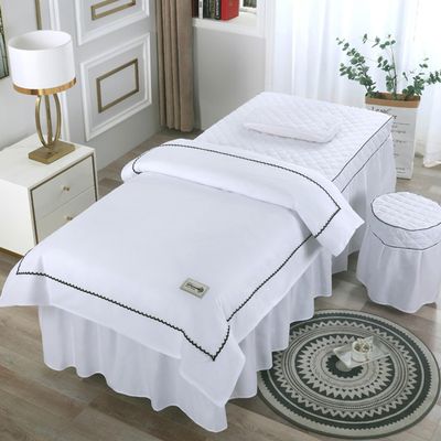 LDLCYCN White,70 * 190cm(R), 4 Piece Massage Bed Skirt Beauty Salon Bed Cover Quilted Massage Table Skirt SPA Couch Cover with Face Hole All-Round Wrap for Beauty Square Head Round Head Washable