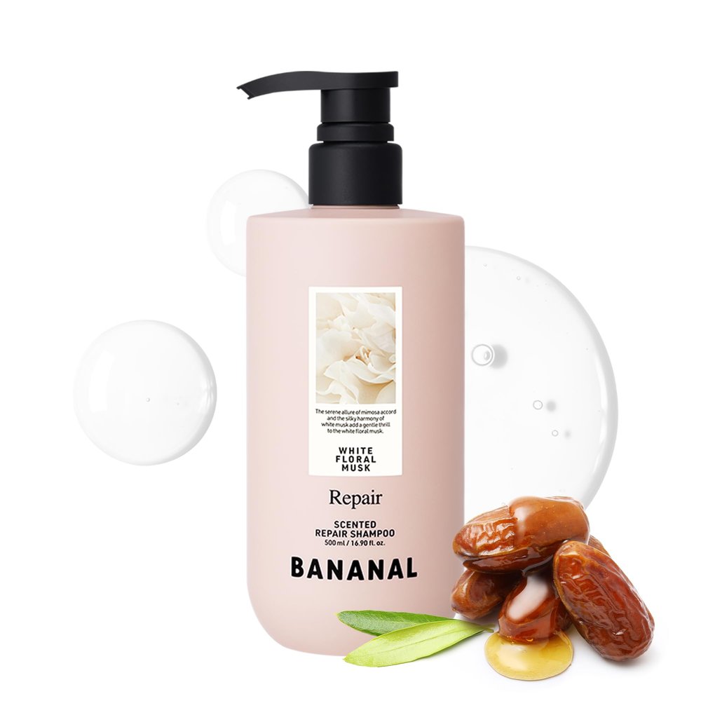 BANANAL Korean Hair Repair Shampoo Strengthens & Revitalizes Damaged, Hydrolyzed Proteins, Ceramide & Jojoba Oil Hypoallergenic, pH-Balanced White Floral Musk, 500ml / 16.9 fl oz