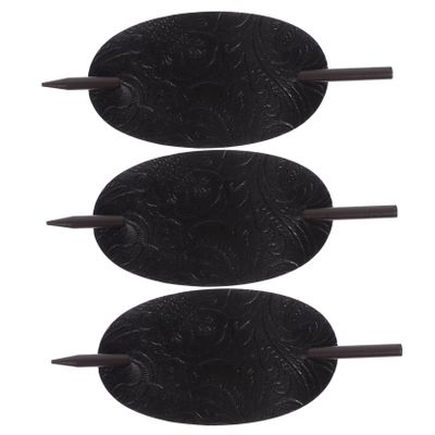 DECORNIJIA 3pcs Leather Hair Bun Holder with Stick Oval Shape Hair Pin for Daily Use