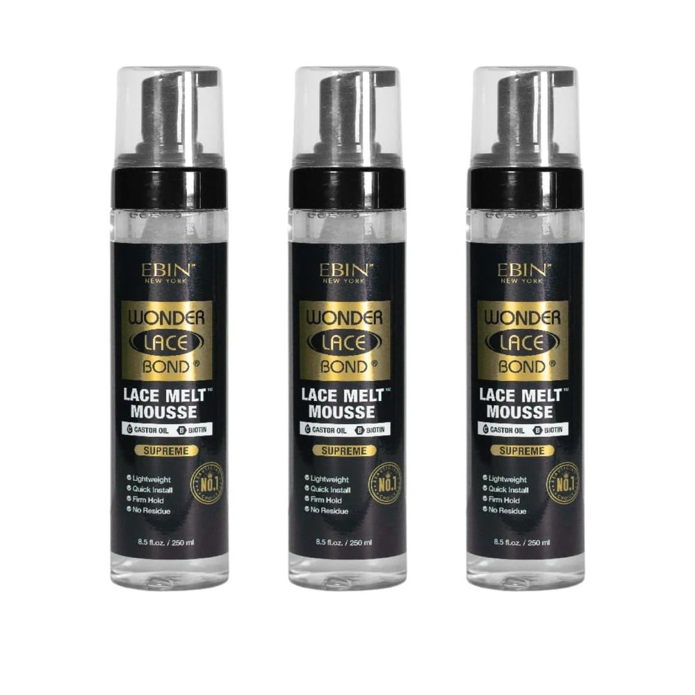 EBIN NEW YORK Wonder Lace Bond Melt Mousse 8.5oz/250ml- Extreme Firm Hold (Supreme) | Biotin + Castor Oil | 8.33 Ounce (8.33 Ounce (Pack of 3))