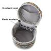 BBORGDC Portable Makeup Bag Round Cylinder, Small Hand Carry Boho Jacquard Toiletry Bag, Purse Organizer for Women Girls, Travel Gift view 3