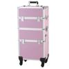 DESIGNSCAPE3D 3 in 1 Rolling Makeup Train Case with Wheels  Aluminum Pink Cosmetic Trolley Organizer for Beauty, Hair, Nail, Tattoo Supplies  Lockable Storage Box for Professionals & Travel view 1