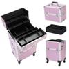 DESIGNSCAPE3D 3 in 1 Rolling Makeup Train Case with Wheels  Aluminum Pink Cosmetic Trolley Organizer for Beauty, Hair, Nail, Tattoo Supplies  Lockable Storage Box for Professionals & Travel view 2