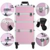 DESIGNSCAPE3D 3 in 1 Rolling Makeup Train Case with Wheels  Aluminum Pink Cosmetic Trolley Organizer for Beauty, Hair, Nail, Tattoo Supplies  Lockable Storage Box for Professionals & Travel view 3